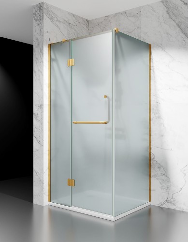 Złota kabina prysznicowa uchylna DV8600, okucia złoto szczotkowane szkło mrożone zdjęcie 1