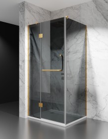 Złota Kabina prysznicowa uchylna DV8600, Okucia Złoto Szczotkowane, Szkło Grafit 