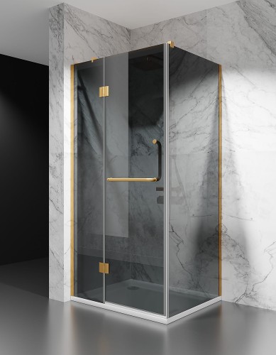 Złota kabina prysznicowa uchylna DV8600, okucia złoto szczotkowane szkło grafit zdjęcie 1