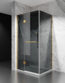 Złota Kabina Prysznicowa Uchylna DV8500, Okucia Złoto Szczotkowane, Szkło Grafit