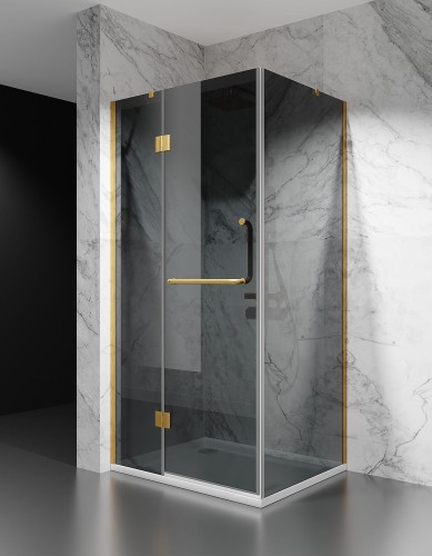 Złota kabina prysznicowa uchylna DV8500, okucia złoto szczotkowane szkło grafit zdjęcie 1
