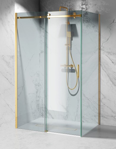 złota kabina prysznicowa przesuwna C20, okucia złoto szczotkowane szkło transparentne zdjęcie 1 polskie kabiny