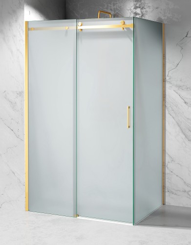 złota kabina prysznicowa przesuwna C20, okucia złoto szczotkowane szkło mrożone zdjęcie 1 polskie kabiny
