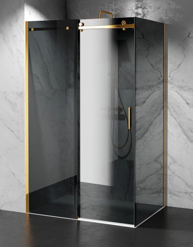 złota kabina prysznicowa przesuwna C20, okucia złoto szczotkowane szkło grafit zdjęcie 1 polskie kabiny