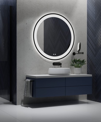 lustro okragle 90cm podswietlane led z czarna rama i piaskowaniem zdjecie 1 polskie kabiny