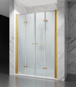  Drzwi Prysznicowe Składane, Okucia Złoty Szczotkowany, Szkło Mrożone D1900 Dual