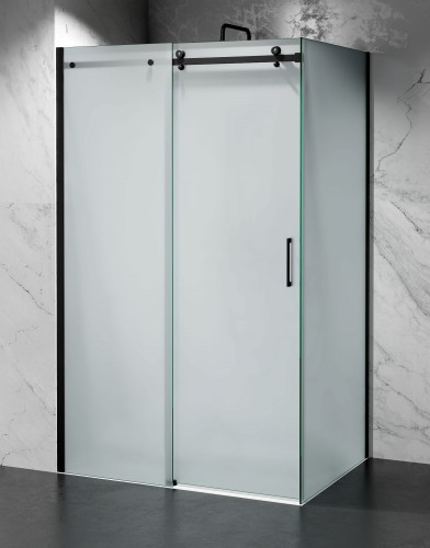 kabina prysznicowa przesuwna szklo mrozone mleczne okucia czarny mat zdjecie 1 polskie kabiny