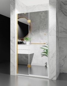 Drzwi Prysznicowe Uchylne , szkło Lustrzane, okucia Złoty Mat  DV8500D