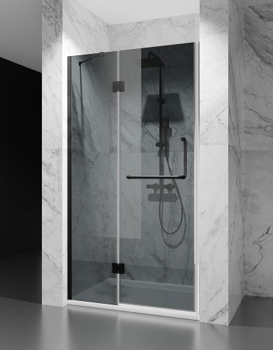 drzwi prysznicowe uchylne szklo grafitowe okucia czarny mat DV8500 zdjecie 1