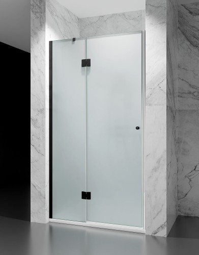 drzwi prysznicowe uchylne ze scianka szklo mrozone okucia czarny mat zdjecie 1 polskie kabiny