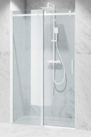 Drzwi Prysznicowe Przesuwne Okucia Białe Szkło Transparentne