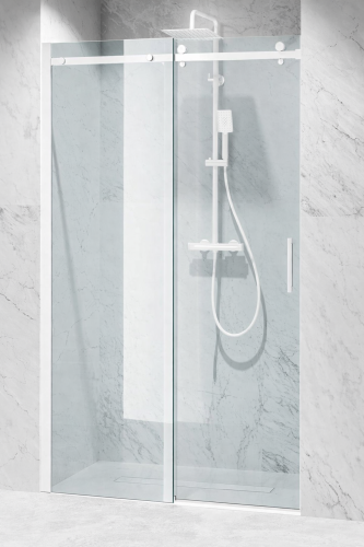 drzwi prysznicowe przesuwne okucia białe szkło transparentne zdjecie 1