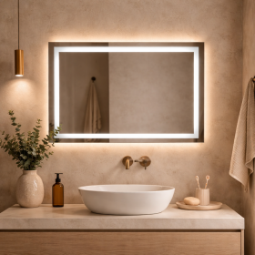 Lustro prostokątne z piaskowaną ramą oraz podświetlane LED  