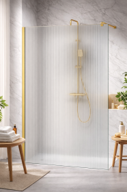  Szyba Prysznicowa Szkło Ryflowane, okucia Złoty Połysk 