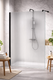 Szyba Prysznicowa Szkło Ryflowane Okucia Czarny Mat 