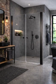 Drzwi prysznicowe wahadłowe DV4000 dual czarne okucia szkło transparentne