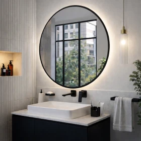 Lustro podświetlane LED okrągłe z czarną ramą