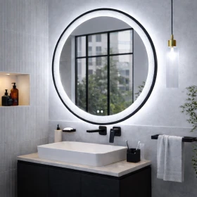 Lustro podświetlane LED z czarną ramą i piaskowaniem 