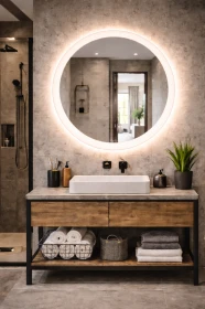 Lustro do łazienki LED okrągłe z piaskowamiem LILY 