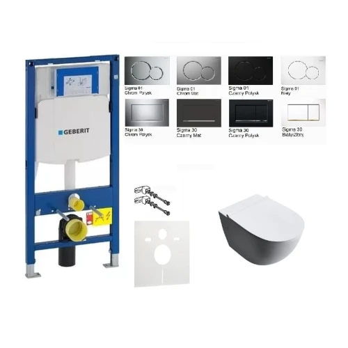 Zestaw podtynkowy Geberit Duofix (UP320) 7w1: misa CLARISA WC serii Rimless, stelaż, przycisk do stelaża opcjonalnie, deska wolnoopadająca slim, przekładka akustyczna, wsporniki dystansowe oraz kompletny zestaw instalacyjny zdjecie 1
