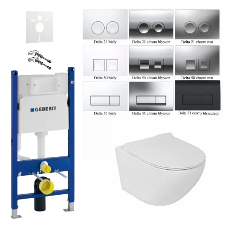 Zestaw podtynkowy Geberit UP100 7w1: misa Clarisa WC serii Rimless, stelaż, deska wolnoopadająca slim, przycisk, wsporniki dystansowe, mata oraz przekładka akustyczna zdjecie 1