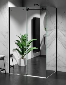 Kabina Prysznicowa Przesuwna Szkło EFEKT LUSTRA, okucia Czarny Mat 