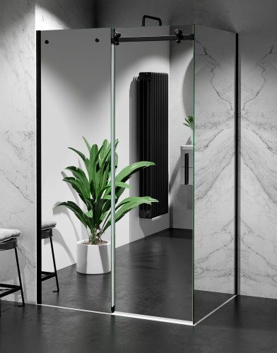 kabina prysznicowa przesuwna szklo efekt lustra okucia czarny mat zdjecie 1 polskie kabiny