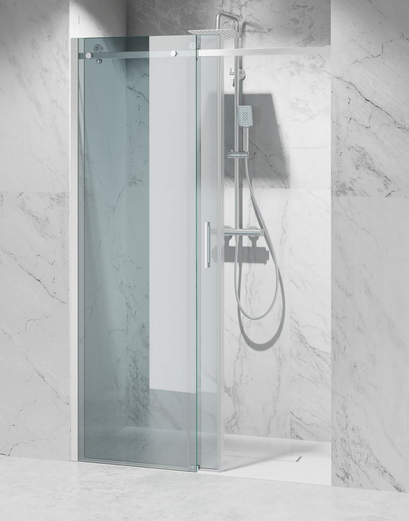 Drzwi Prysznicowe Przesuwne, Okucia Stal Szczotkowana, Szkło Transparentne