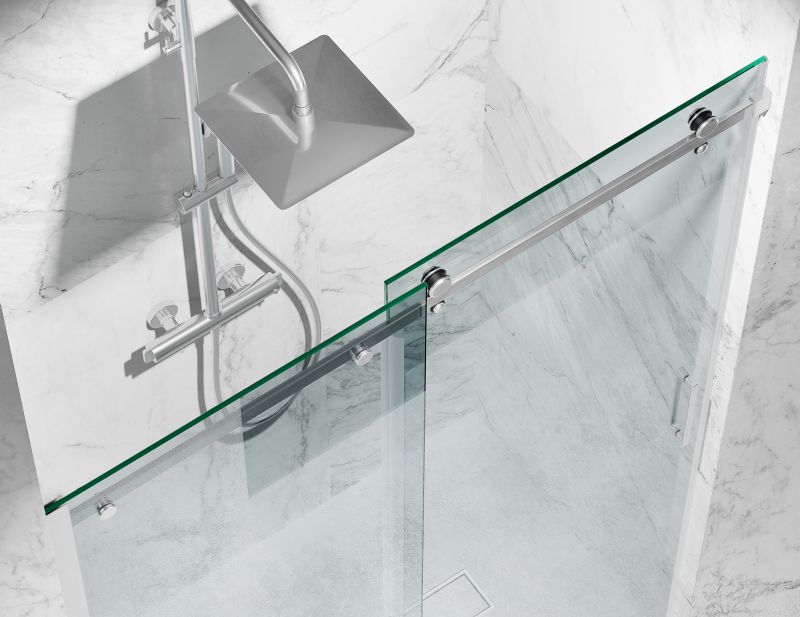 Drzwi Prysznicowe Przesuwne, Okucia Stal Szczotkowana, Szkło Transparentne