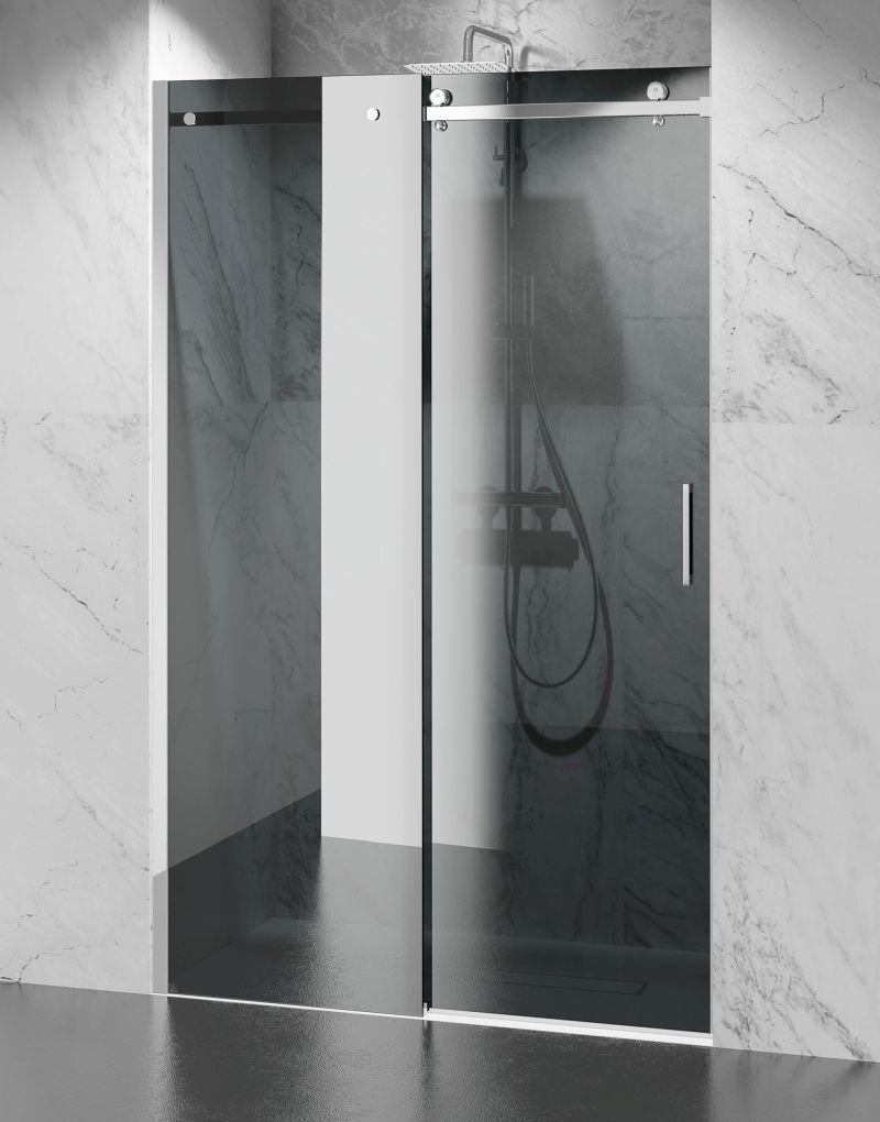 Drzwi Prysznicowe Przesuwne, Okucia Chrom Połysk, Szkło Grafitowe Dymione