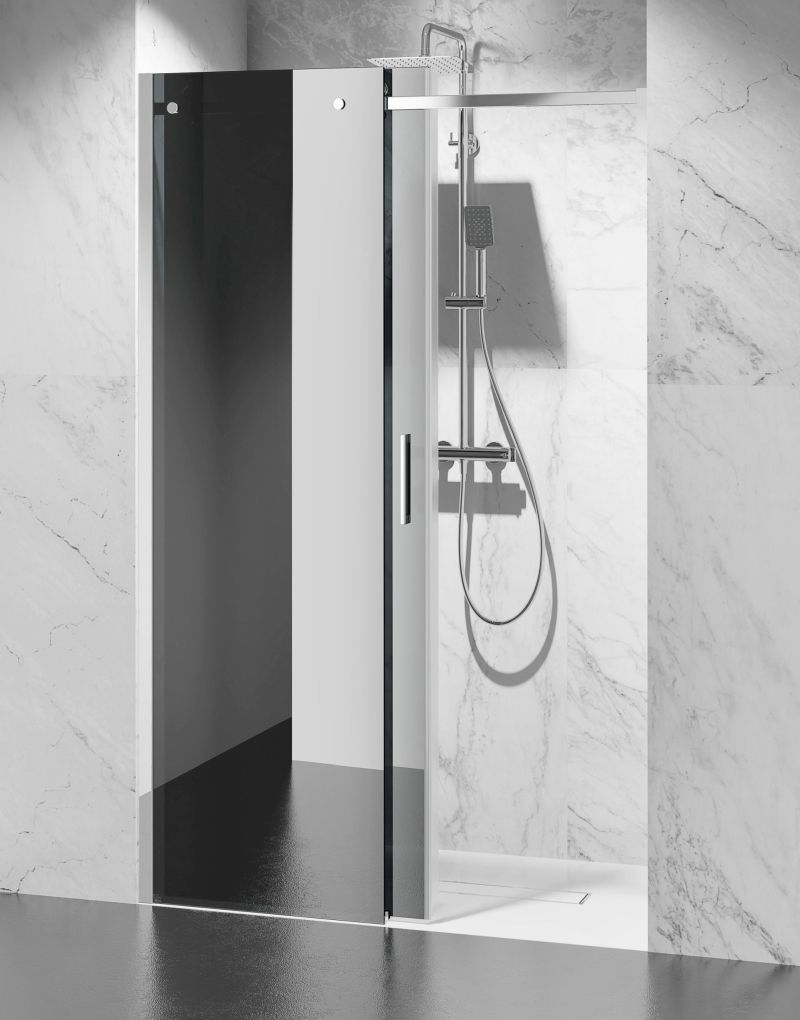 Drzwi Prysznicowe Przesuwne, Okucia Chrom Połysk, Szkło Grafitowe Dymione