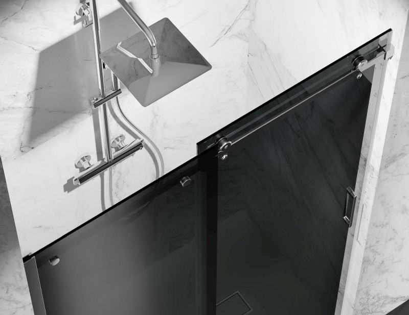 Drzwi Prysznicowe Przesuwne, Okucia Chrom Połysk, Szkło Grafitowe Dymione